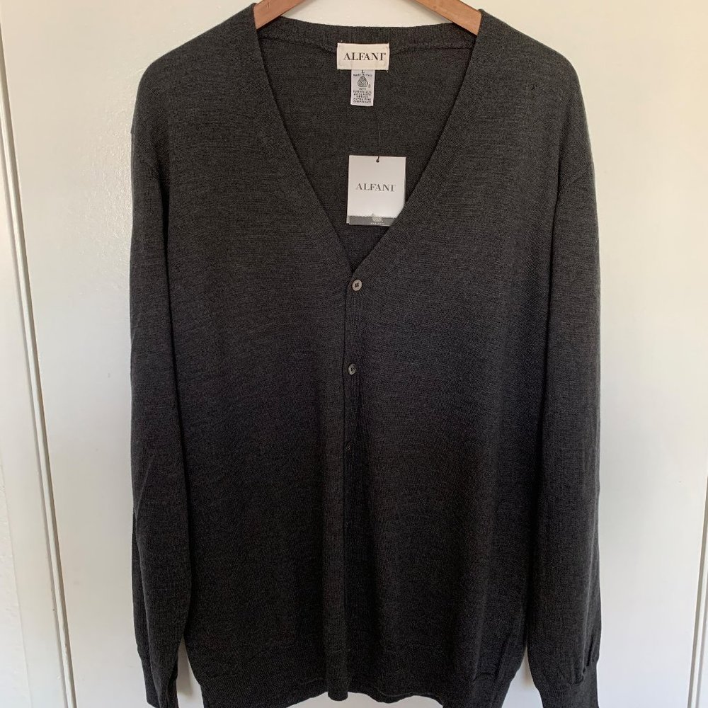 NWT ALFANI Merino Wool Black Cardigan